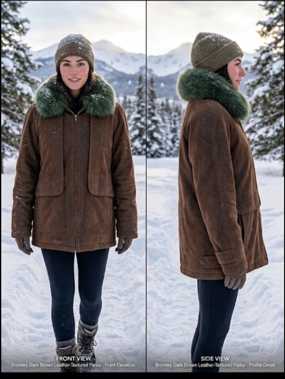 Bromley olive/brown Parka coat SP faux fur collar Suede-look